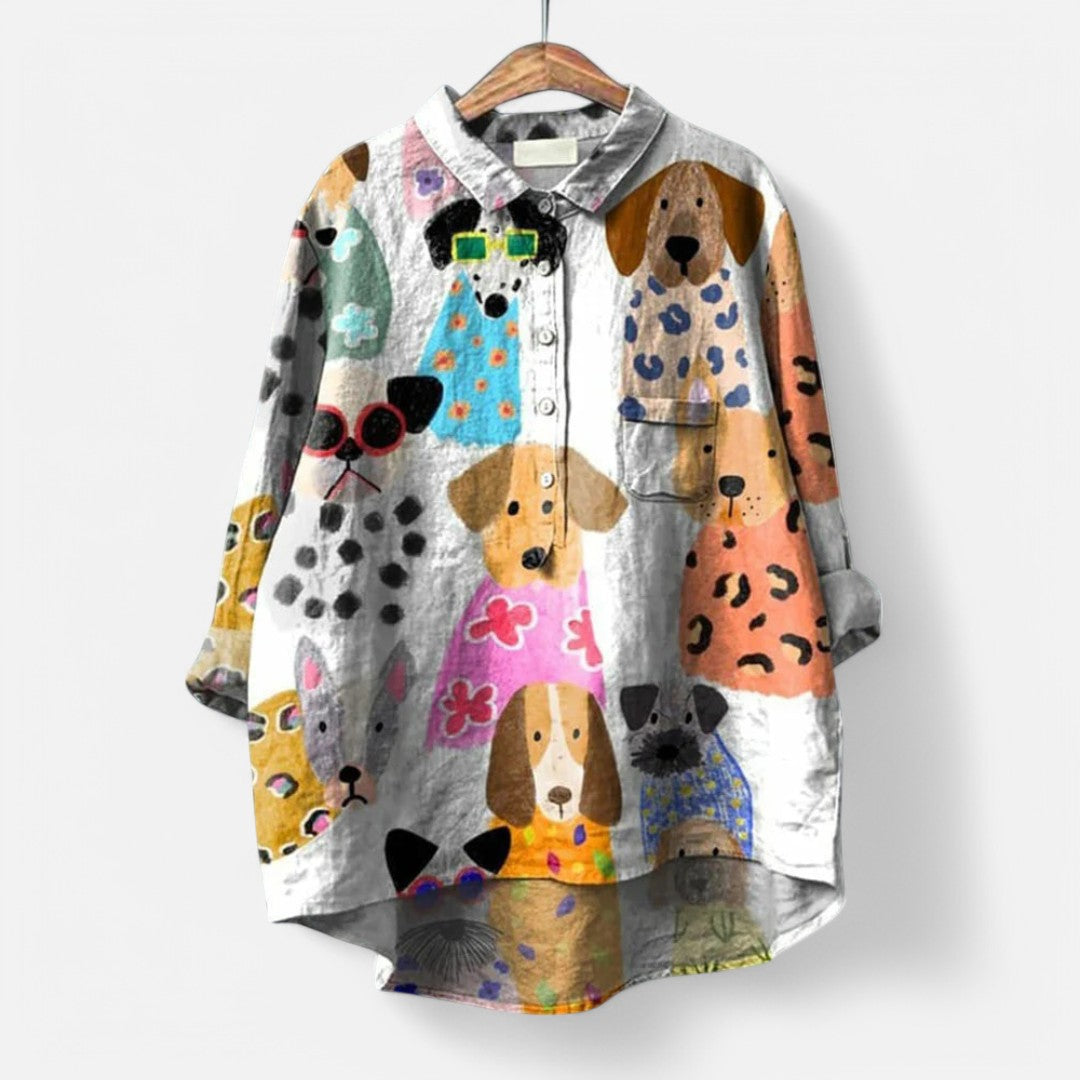Frida - Artistic Dog Print Blouse