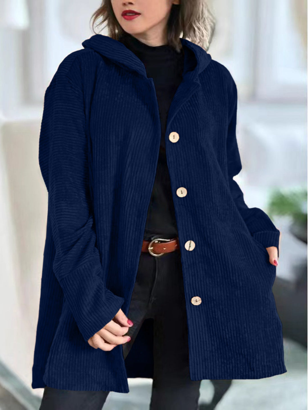 Amélie - Cozy Bordeaux Corduroy Coat