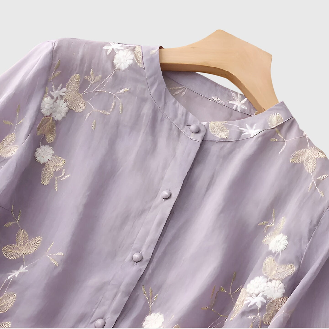 Victoria | Elegant Top with Embroidered Flowers